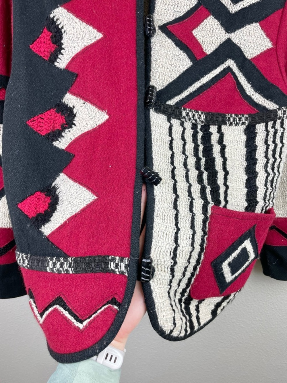 VTG Coldwater Creek Women's Medium Statement Patchwork Wool Jacket Felted Knit - Picture 9 of 15